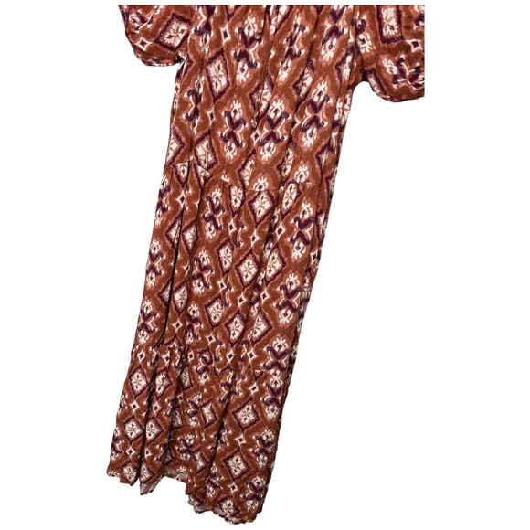 Knox Rose Midi Floral Tiered Boho Scoop Neck Short Puff Sleeves Tie Rust XXL - Picture 7 of 13